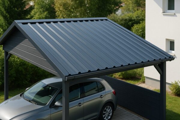 Moderne Carport mit grauem Dach Unser T 18 Plus in RAL 7016