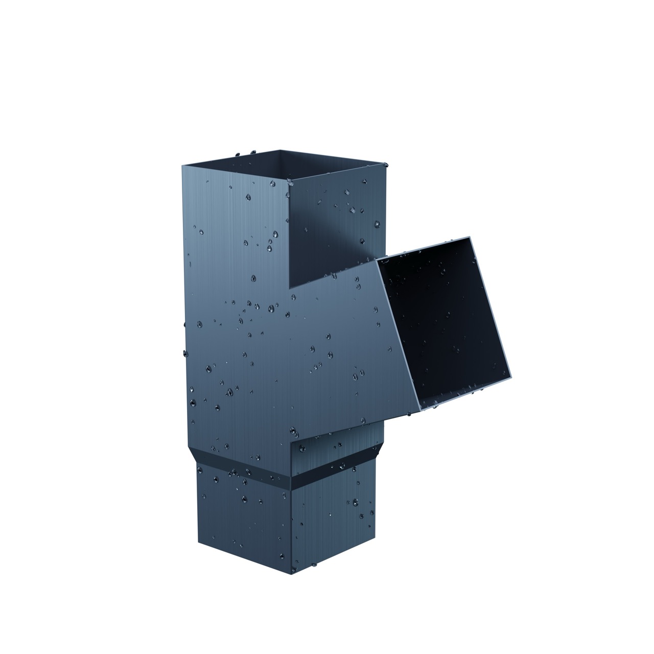 Abzweig quadratisch RAL 7016 Abzweig quadratisch für Polmetal Kastenrinnensystem – in 80 auf 80 mm. RAL 7016 Anthrazit Feuerverzinkter Stahl, farbbeschichtet in Anthrazit oder Schwarz. Für den Anschluss von zwei Fallrohren.