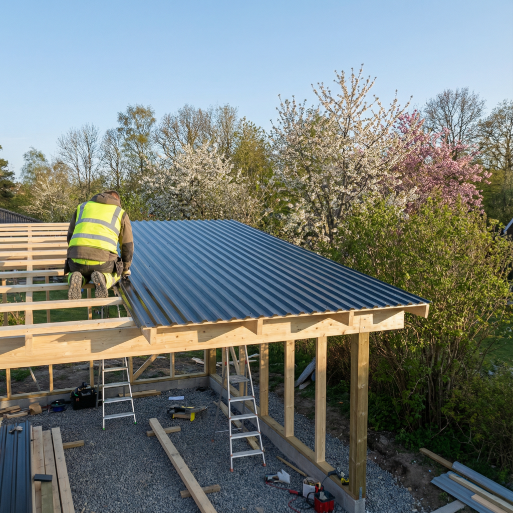 Carport bauen im Frühjahr mit Dachblechen