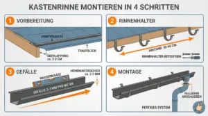 Kastenrinne aus Stahl: Der ultimative Ratgeber 2026 | Dachbleche-Online 3 montage einer Kastenrinne Dachrinne in vier Schritten montieren