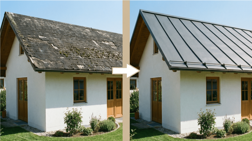 Sanierung von Bitumenschindeln entsorgen mit Trapezblech