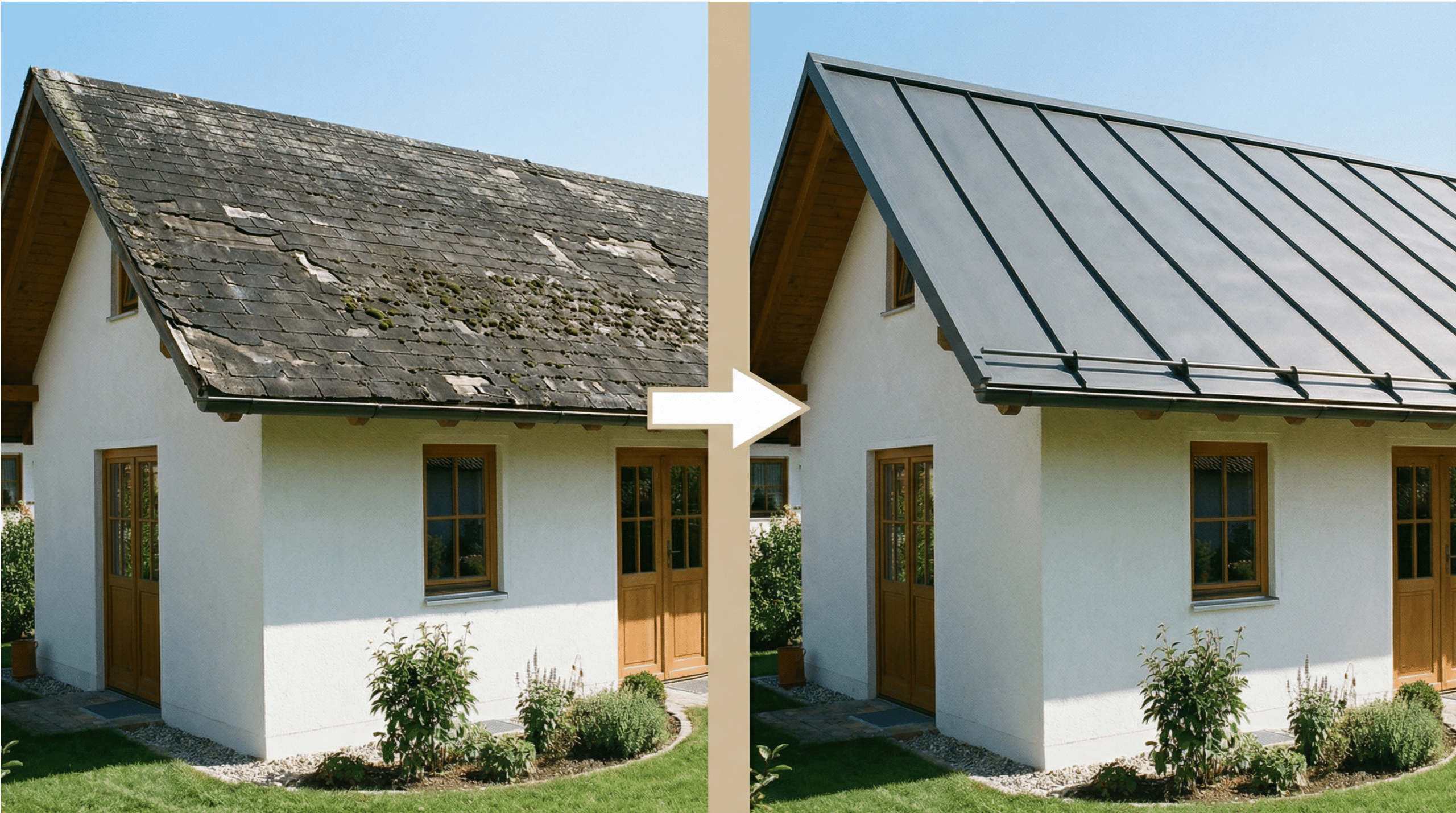 Sanierung von Bitumenschindeln entsorgen mit Trapezblech